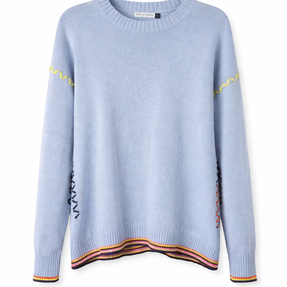 Zaket & Plover Blue Contrast Stitch Knit Sweater Size L - Picture 5 of 7